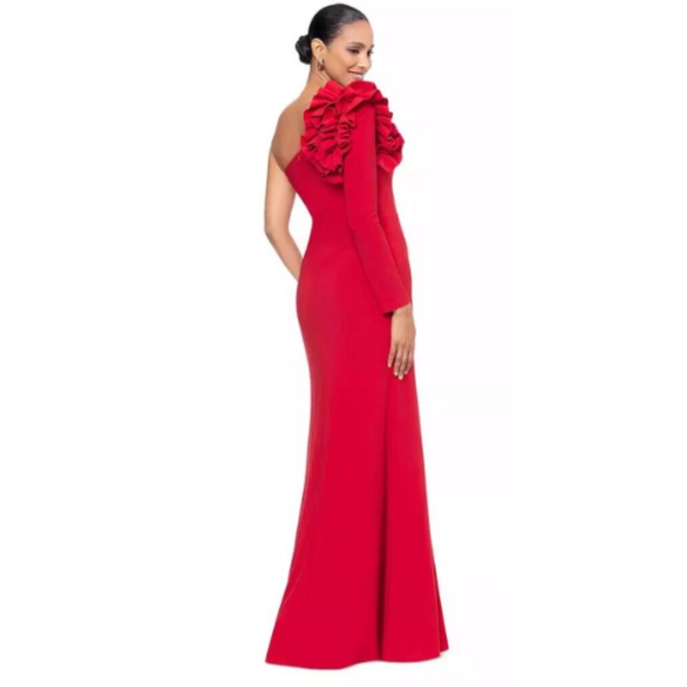 Xscape Red Ruffle Evening Gown Event Formal Cocktail Wedding Size 6